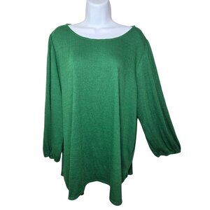 Max Studio Peasant Blouse Top Kelly Green Textured Stretchy 3X